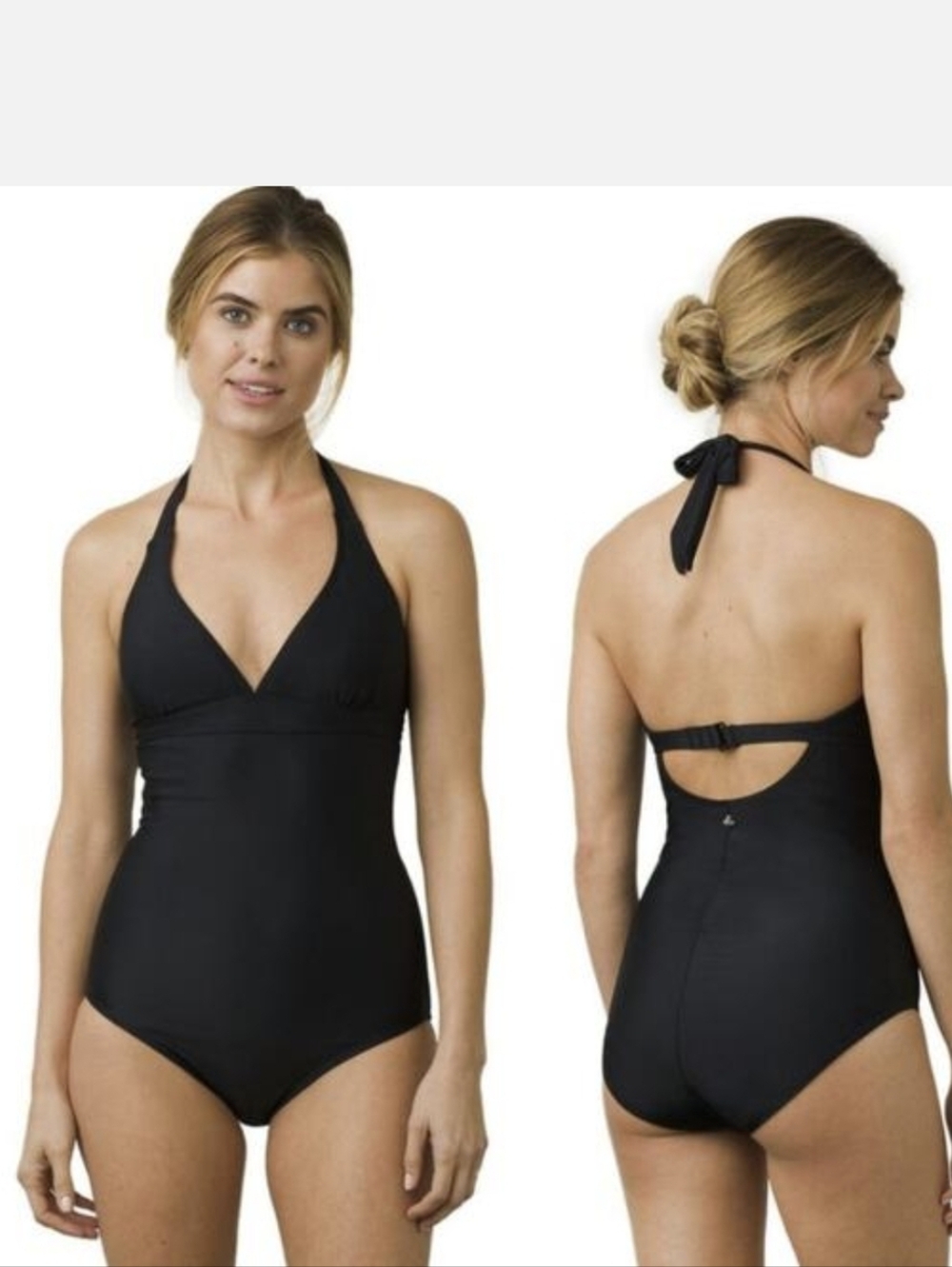 NWT Prana Lahari Halter Chic Swim One Piece Black Swimsuit - Size Large Ups 50+